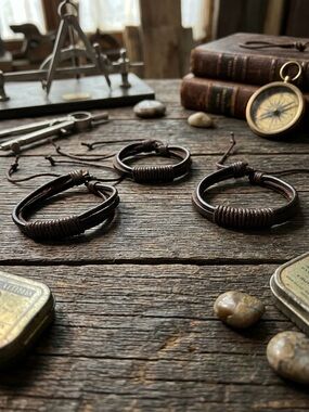 Hand Crafted Brown Leather Wrap Bracelet Trio